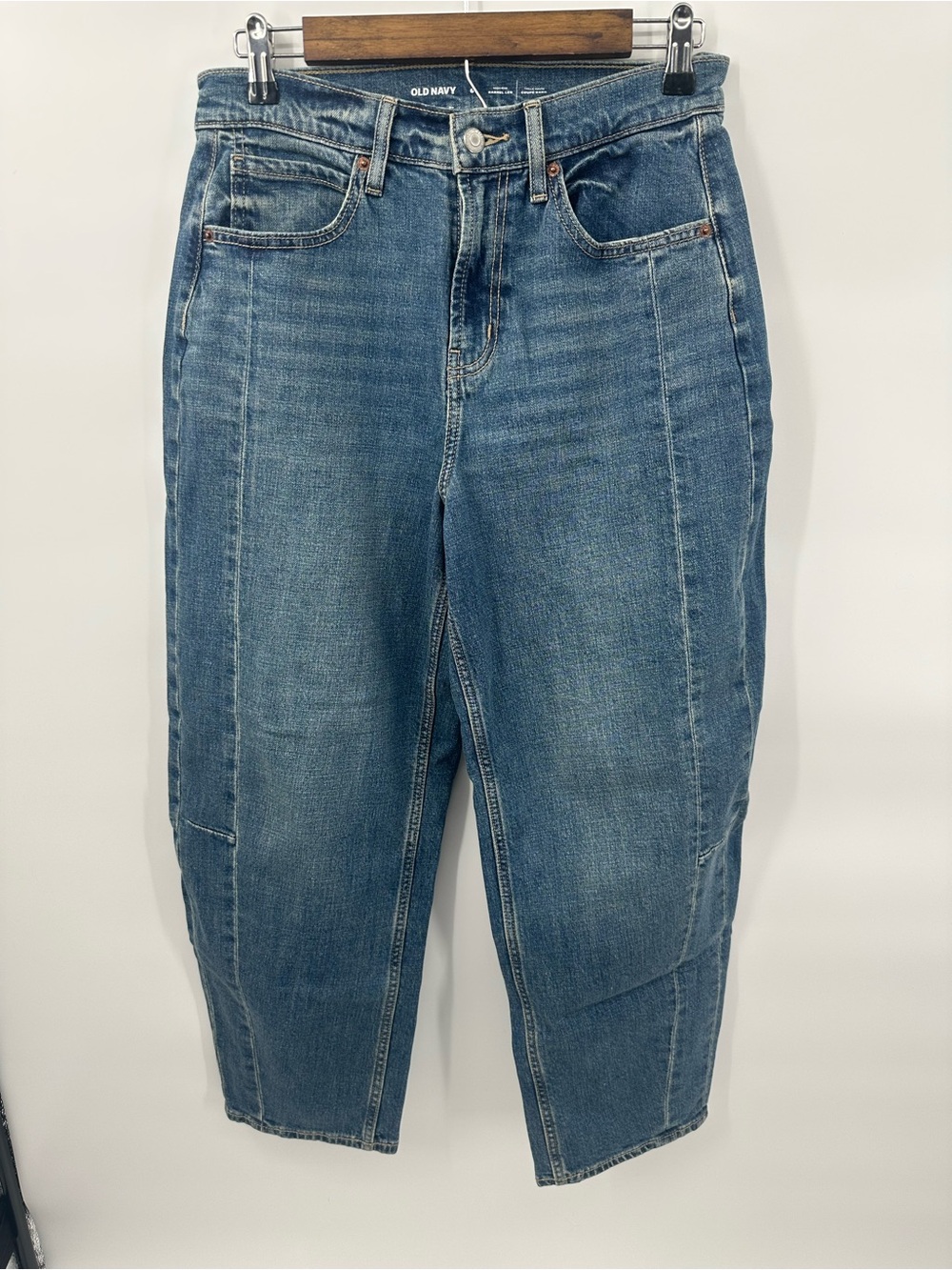 Old Navy High Rise Barrel Jeans Womens 6 Medium Wash Utility Denim 1433 - Picture 2 of 8
